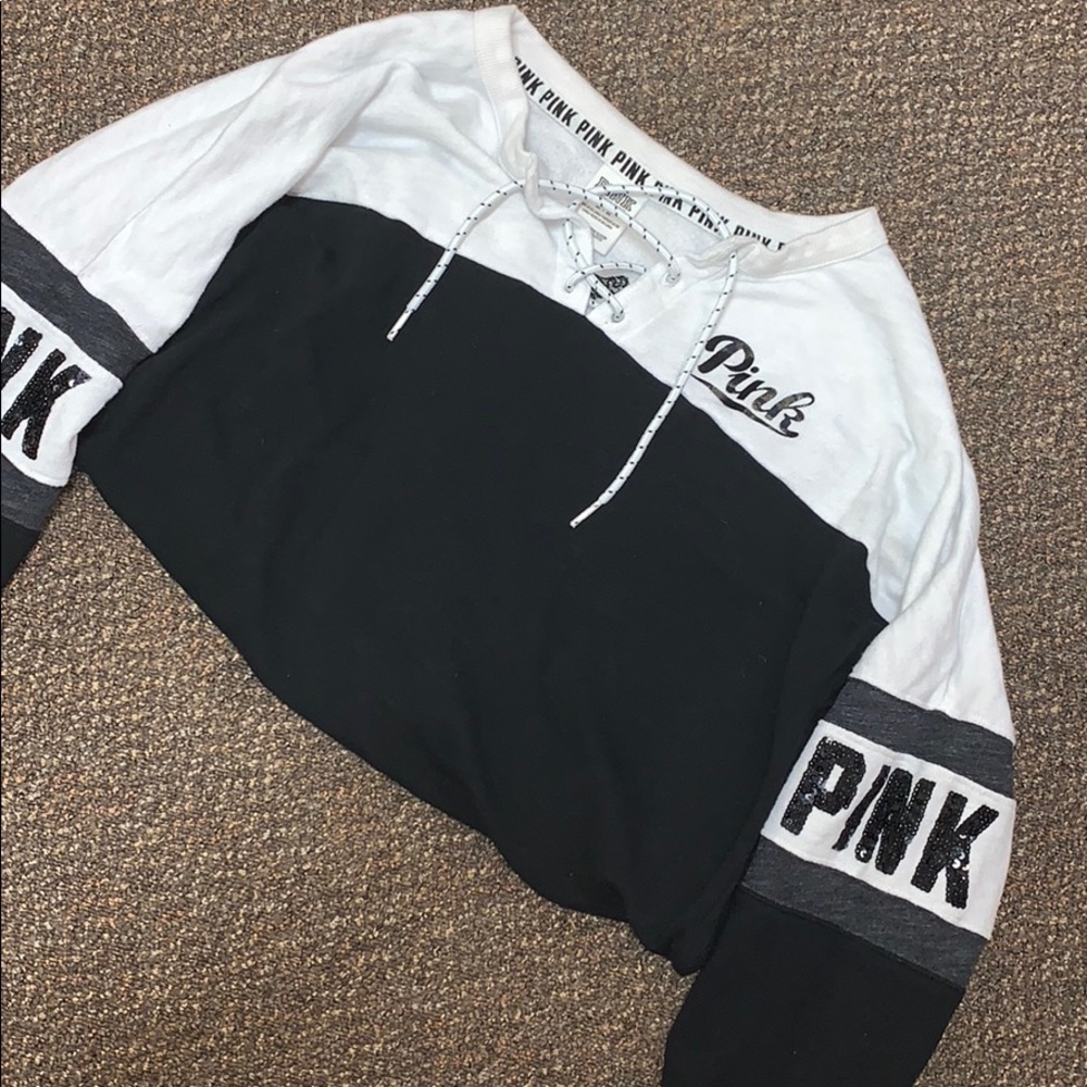 VS PINK- black and white sequins shirt